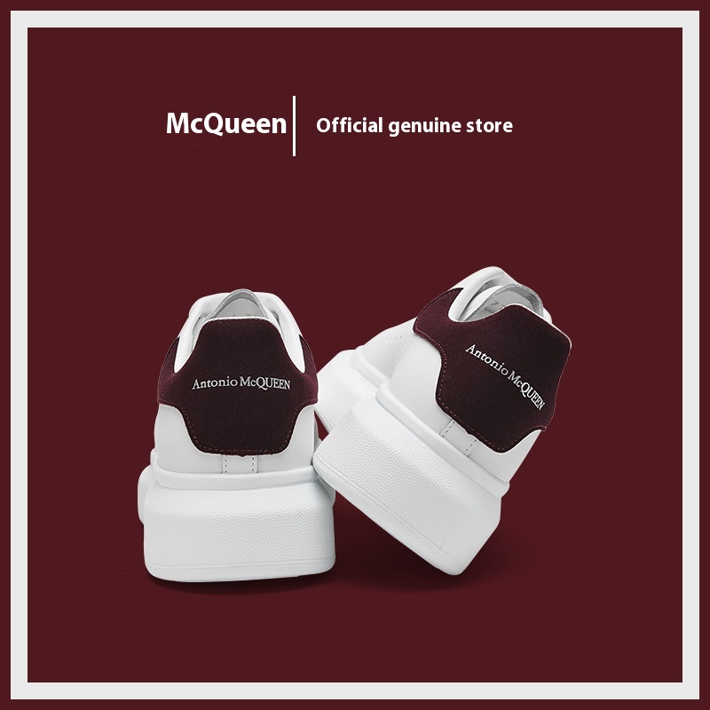 Mc Queen White Shoes For Women Spring Versatile Wine Red Tail Niche Design Women's Shoes Thick-soled Sports Shoes