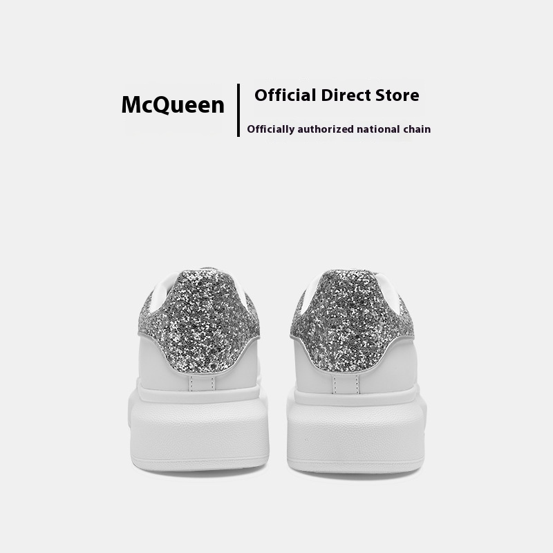Mc Queen White Shoes All-match Women's Shoes Genuine Leather Thick Sole Height-enhancing Sports Shoes Casual Shoes