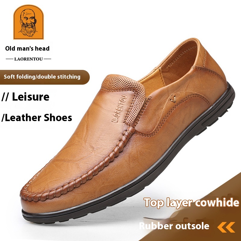 Old Man's Shoes Business Casual Leather Shoes Men's Genuine Leather Breathable Soft Sole Youth One-step Driving Shoes Leather Shoes