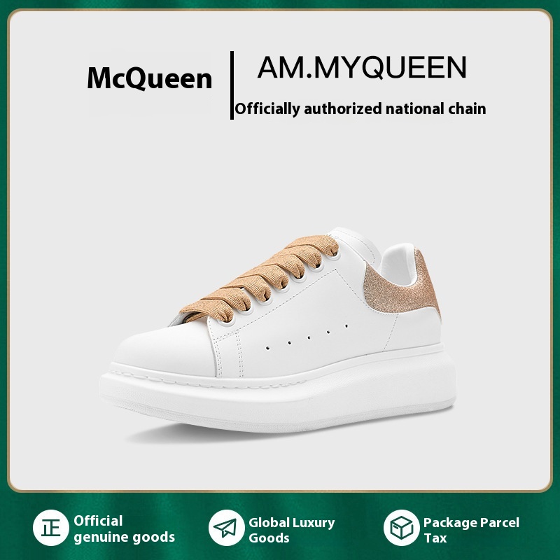 Mc Queen White Shoes Thick-soled Genuine Leather Inner Height-enhancing Women's Sneakers Fashion Casual Sportsy Shoes Casual Shoes