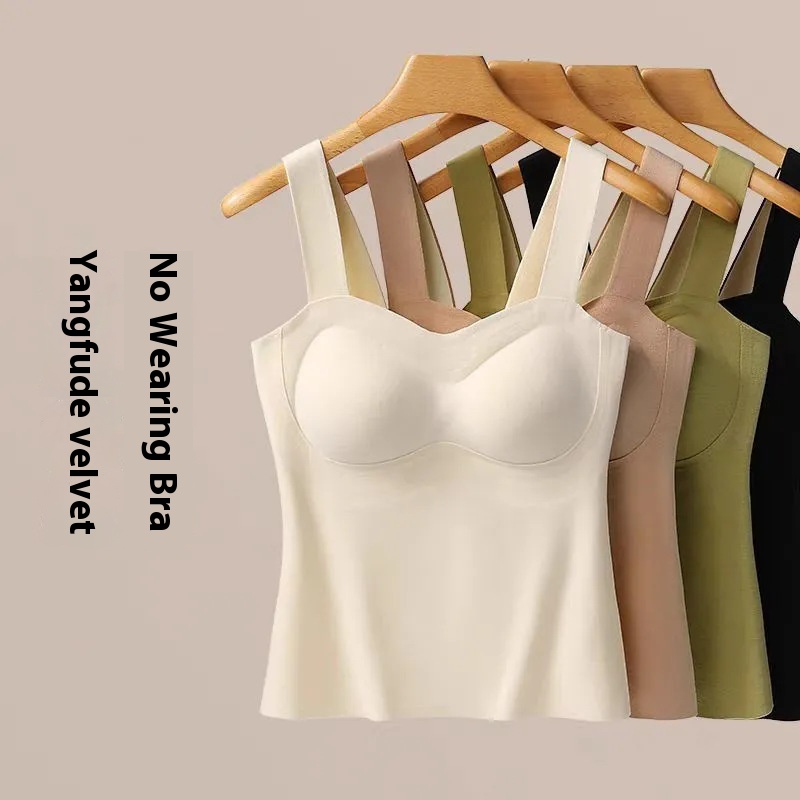 Winter Heating German Velvet Warm Vest For Women With Chest Pads Plus Velvet Thick Warm Underwear Women's Autumn Clothes Bottoming Shirt Suspenders