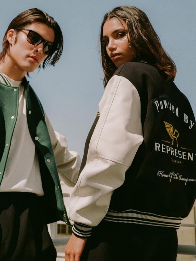 American Retro Represent Angel Wings Embroidered Leather Sleeves Baseball Jacket Men And Women Couple Jacket Winter