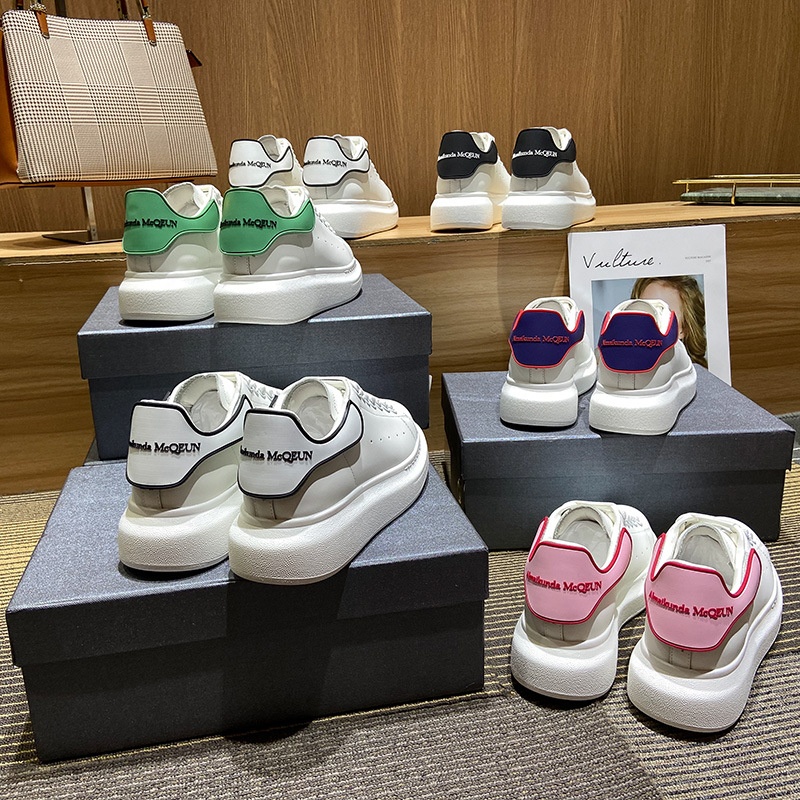 Mc Queen White Shoes For Women Real Leather All-match Thick-soled Platform White Casual Sports Mc Queen Sneakers