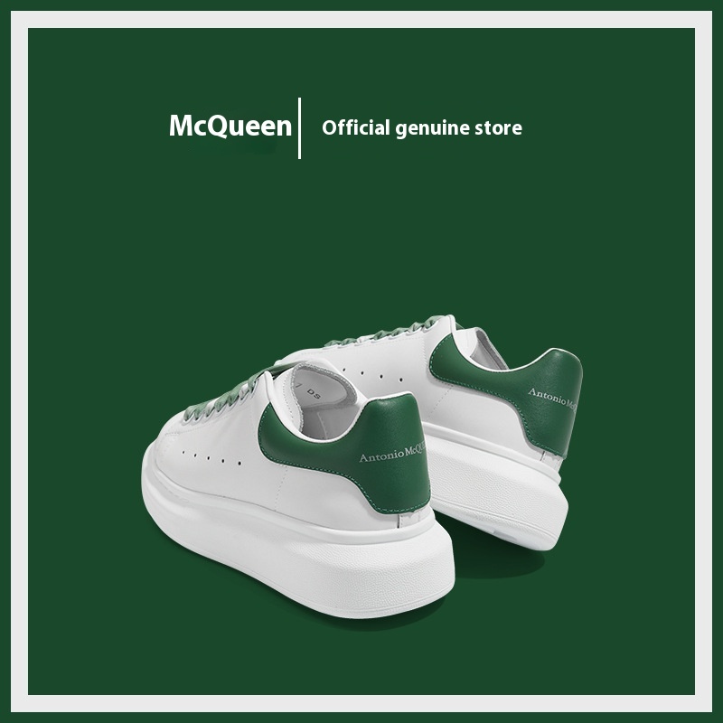 Spring Gradient Mc Queen White Shoes Thick Sole Genuine Leather Platform Heel Niche Design Women's Shoes Casual Shoes