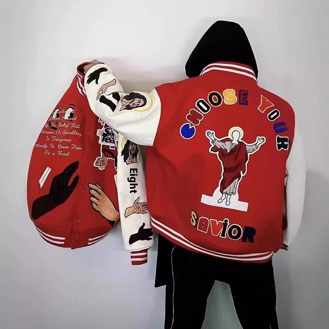 Saint Michael Bai Jingting Red Embroidered Patch Baseball Jacket American Casual Couple Jacket