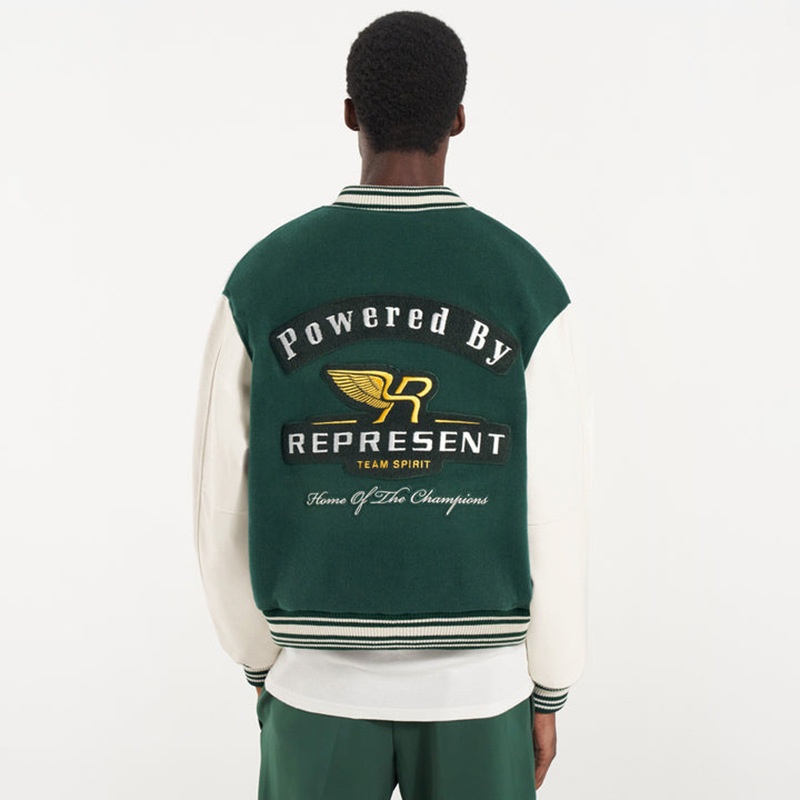 Represent22ss Angel Wings Embroidery Stitching Contrast Color High Street Heavy Baseball Jacket Coat