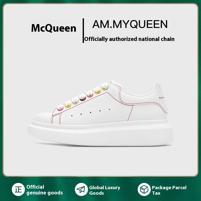 Women's Shoes Genuine Leather Thick-soled Height-increasing Sports Shoes Fashionable Mc Queen White Shoes Casual Versatile Couple Shoes