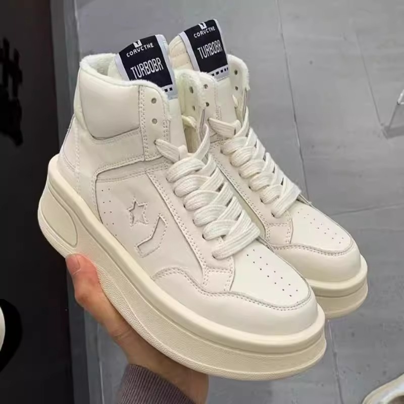 European Station Genuine Leather High-top Sports Casual Shoes Men's And Women's Sneakers Retro Thick-soled Torre Shoes Couple's All-match White Shoes