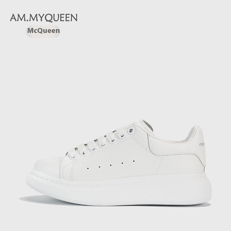 [Full White Tail]Mc Queen White Shoes For Women Official Flagship Store Heightened Thick-soled Leather Versatile Sneakers