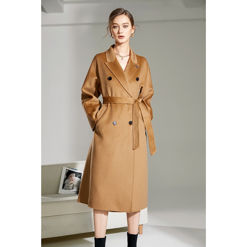 Cashmere Coat Women's Winter Coat Water Ripple Coat Long Loose Slim Double-sided Wool Coat Women
