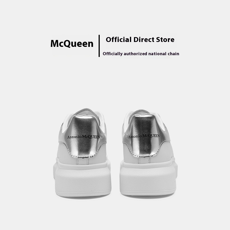 Classic Mc Queen White Shoes Thick-soled Genuine Leather Height-enhancing Women's Sneakers Fashionable And Casual Versatiley Women's Shoes