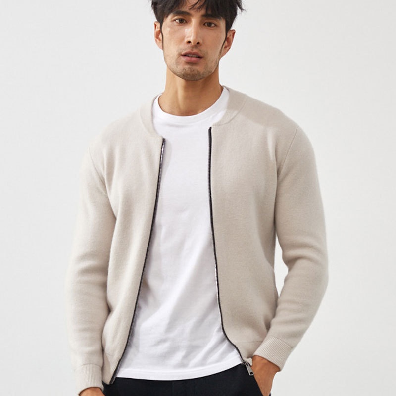 Cashmere Sweater24 Autumn And Winter Men's Round Neck Cardigan Short Slim Warm Cardigan Knitted Baseball Jacket