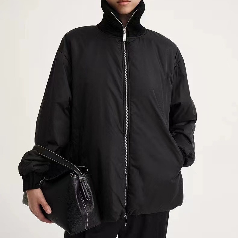 TOTSpring And Autumn Black Simple And Versatile Loose Casual Baseball Jacket A-line Plus Padded Jacket