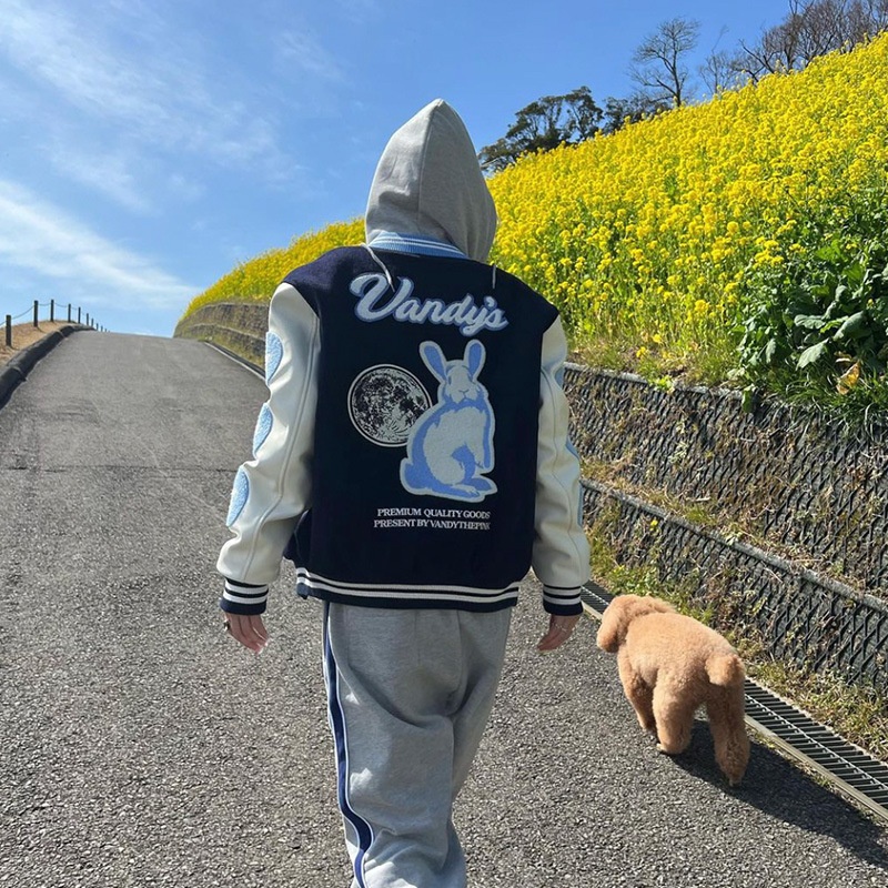 American Vandythepink Rabbit Embroidered Baseball Jacket Men's Casual Jacket Park Jae-fan Jacket Women