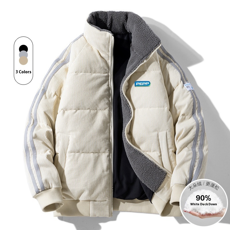 Corduroy Down Jacket Men's Autumn And Winter Plus Velvet Thickened Winter Weary Couple Bread Coat Jacket