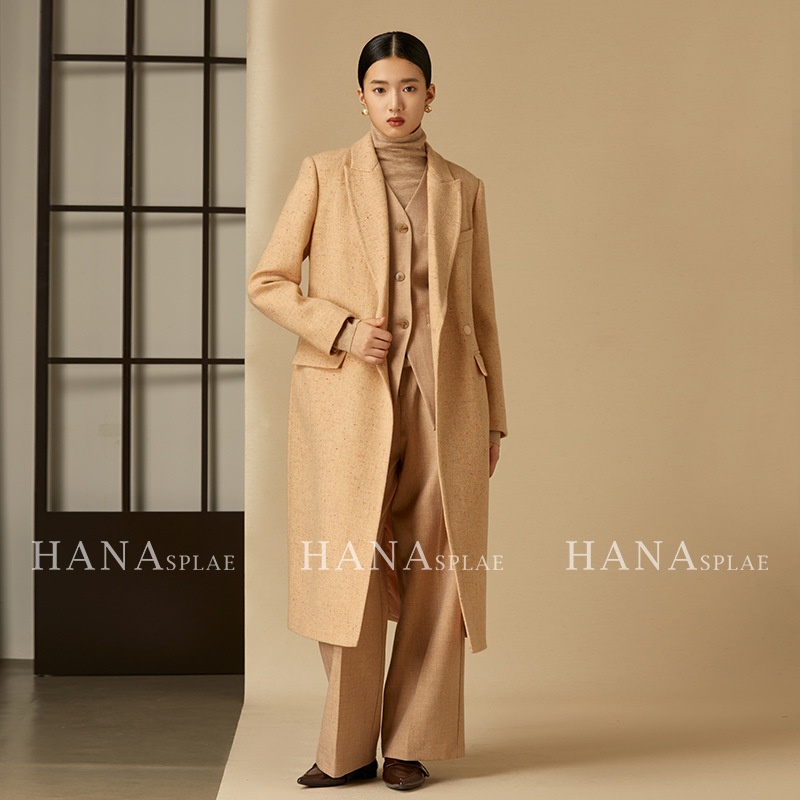HANNAShow Peaked Collar100 Wool Coat Female Winter Style Quiet Luxury Style Coat15375