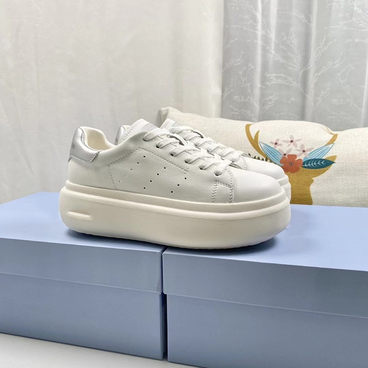 Genuine Leather White Shoes Thick Sole Heightening All-match Sneakers For Women Spring And Autumn Lace-up Casual Sports Shoes