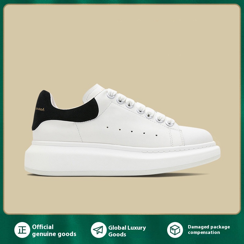 Mc Queen White Shoes Men's Genuine Leather Thick Sole Height Increasing Men's Shoes Autumn Couple Casual Shoes Tide M