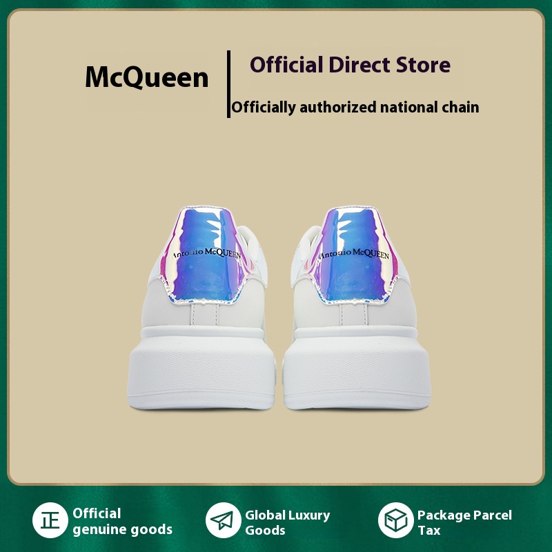 Spring And Summer Mc Queen White Shoes Men's Fashion Casual All-match Couple Sports Shoes Genuine Leather Thick-soled Height-increasing Shoes