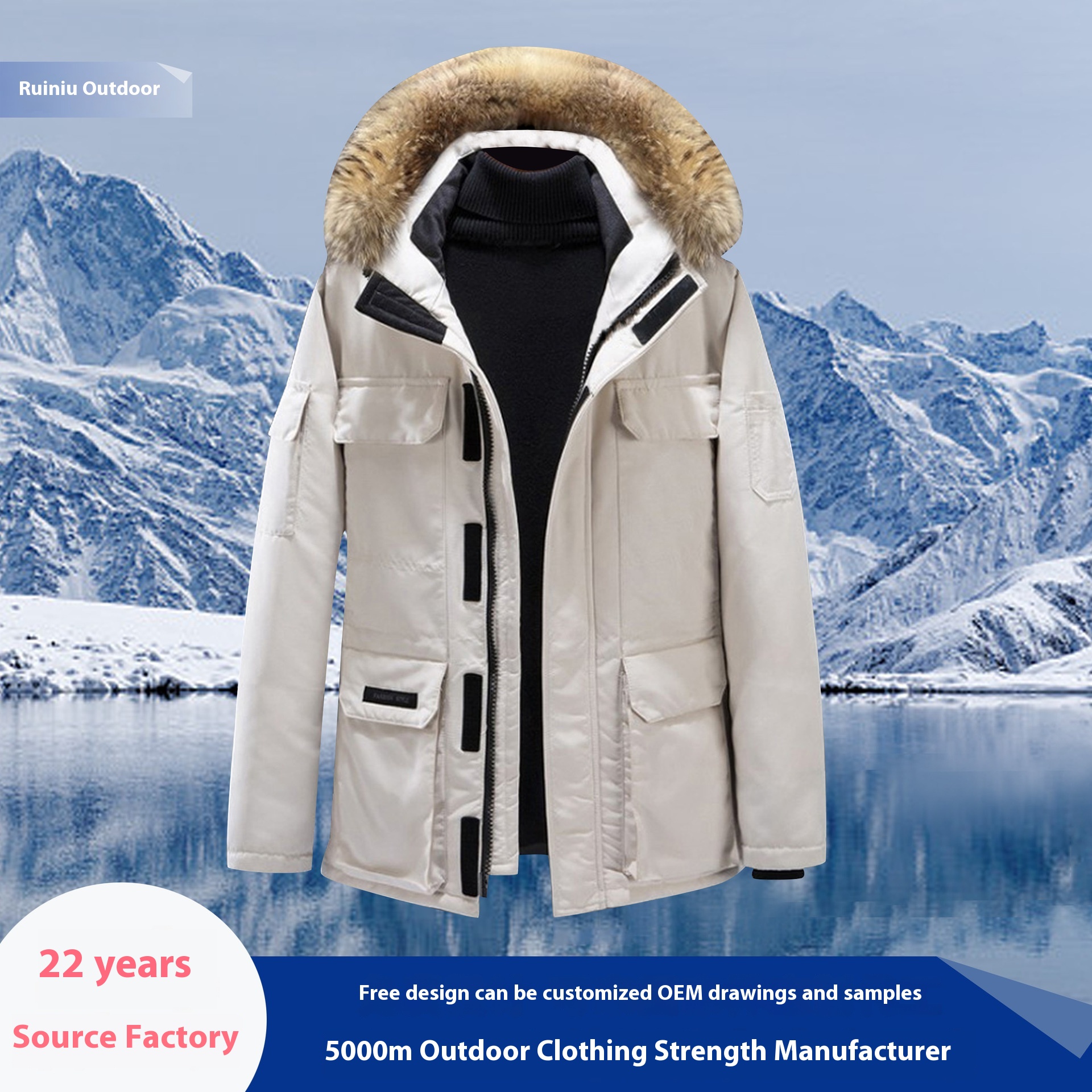 Style Parka Down Jacket With Thickened Fur Collar And Hood,White Duck Down Windproof,Cold-proof And Warm Jacket