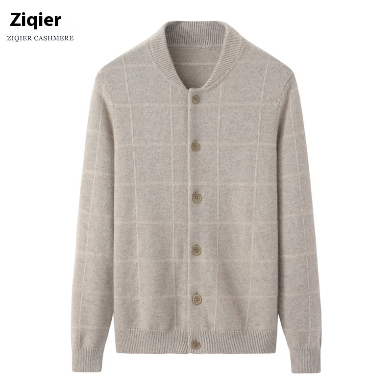 Autumn And Winter100%Pure Cashmere Men's Baseball Jacket Thickened Cardigan Sweater Long-sleeved Button Inner Mongolia Knitted Jacket