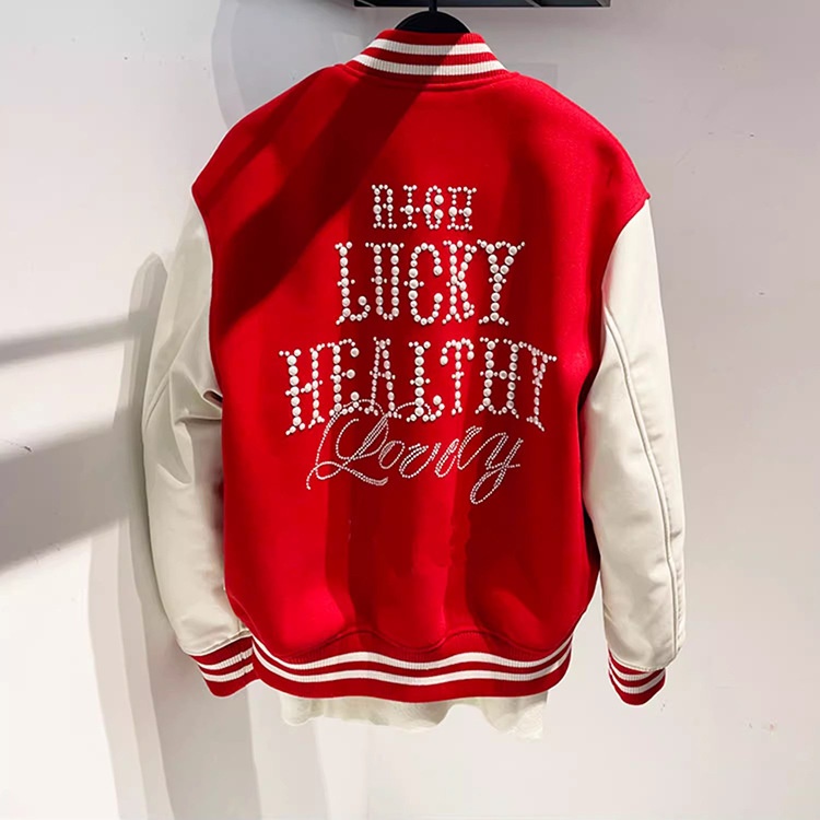 Bird House Element Red Jacket Men's Spring And Autumn Style Stand-up Collar Fashion Splicing Youth Baseball Jacket