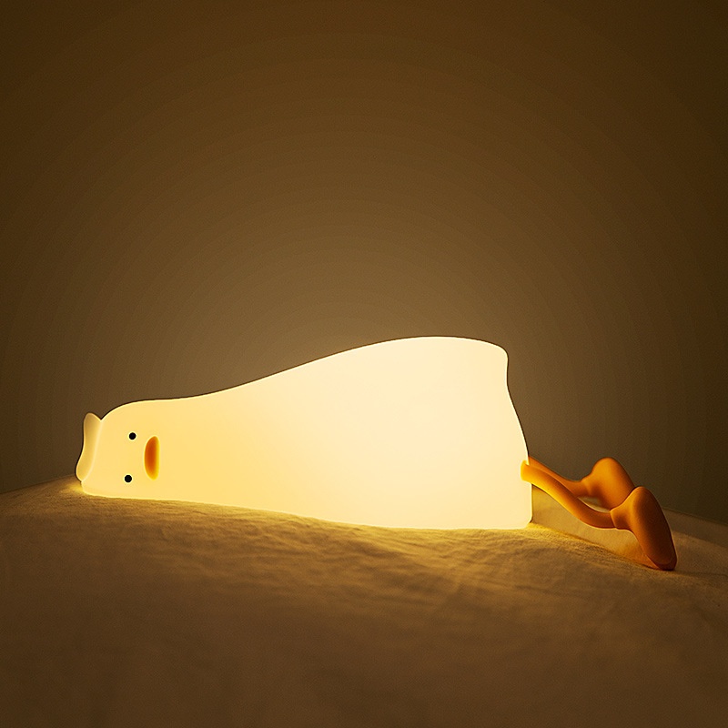 Lazy Duck Night Light-Flip Silicone LEDRechargeable Bedside Lamp,Tap Control,Phone Holder,Creative Night Light
