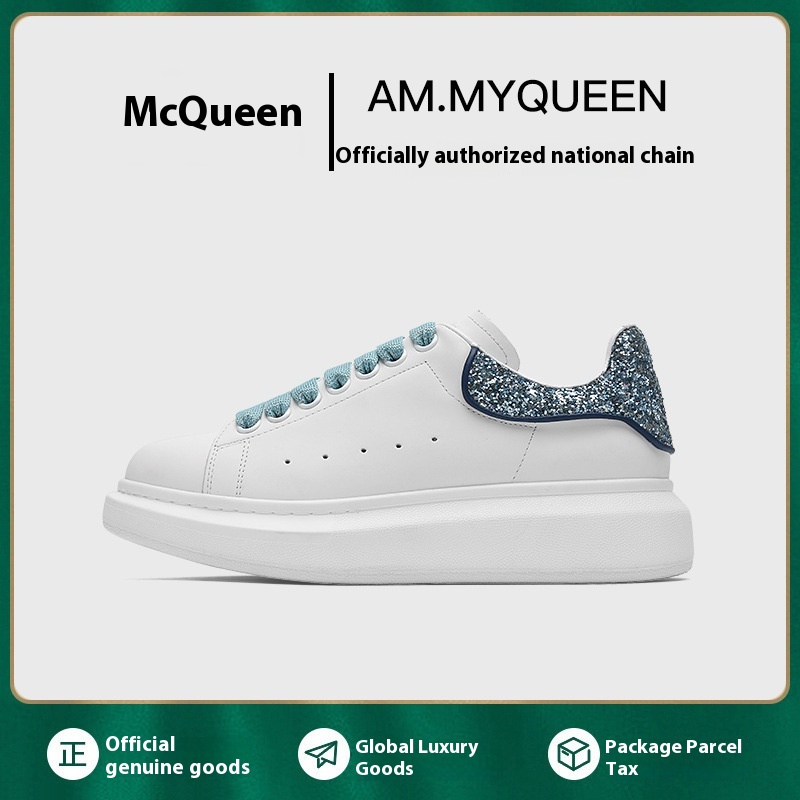 Mc Queen White Shoes Fashion Niche Women's Shoes Genuine Leather Thick-soled Platform Heel Sports Shoes Casual Versatile Shoes