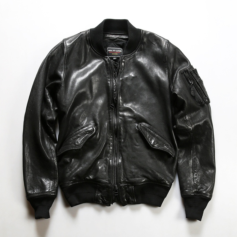MA1 Jacket Genuine Leather Leather Men And Women Japanese Retro Washed Vegetable Tanned First Layer Sheepskin Baseball Jacket