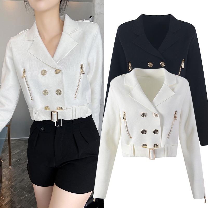 Motorcycle Jacket Cardigan Women Autumn And Winter Korean Slim Double-breasted High-waist Short Zipper Top Coat