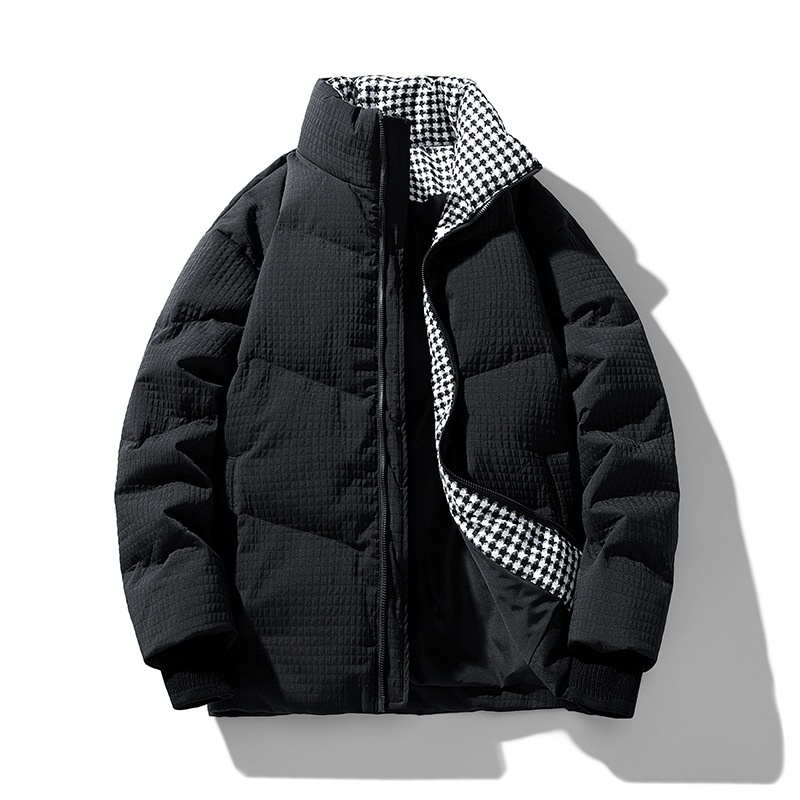 Winter Men's Fashion Brand Checkerboard American Thickened Stand Collar Contrast Color Down Jacket Casual Warm Jacket Men's Clothing