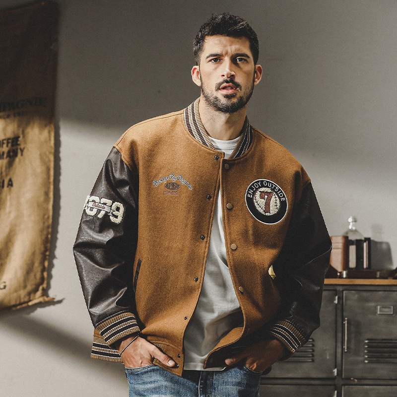 Spring And Autumn Heavy Woolen Coat Men's Autumn And Winter Style American Baseball Uniform Loosey Thickened Coach Jacket Men