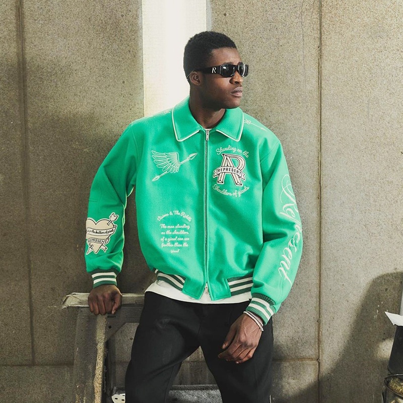 Represent Angel Embroidery American Retro High Street Lapel Jacket Coat Men's And Women's Loose Baseball Jacket