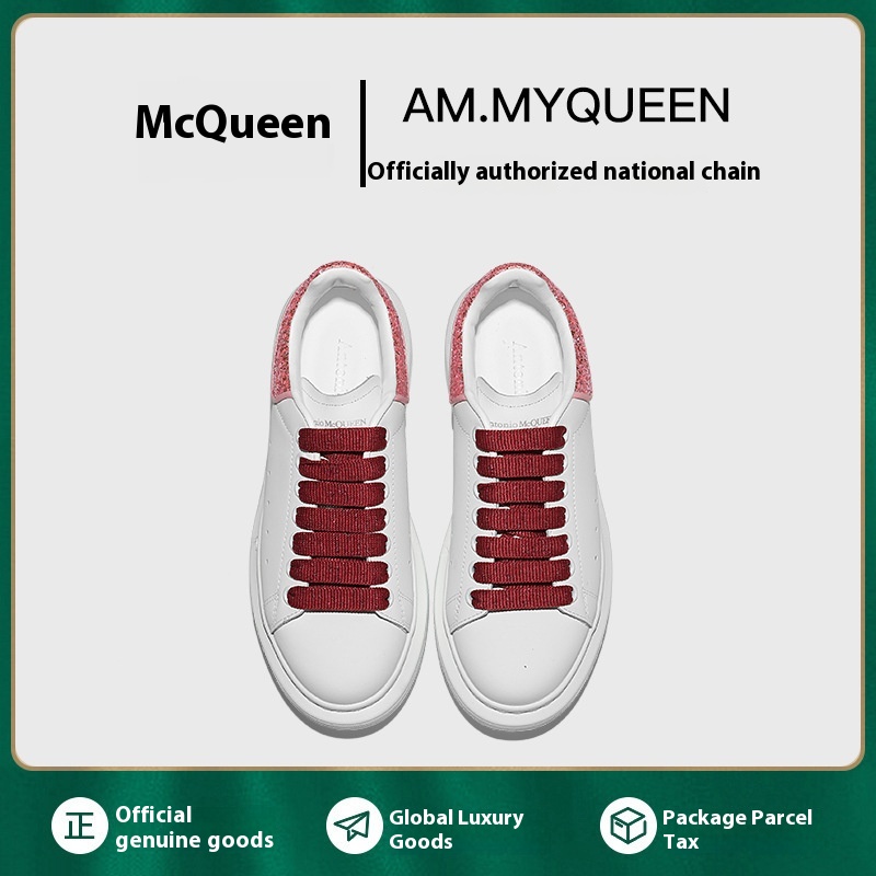 Pink Tail Mc Queen White Shoes Fashionable And Simple Women's Sneakers Thick Bottom Genuine Leather Inner Heightening Sports All-match Shoes