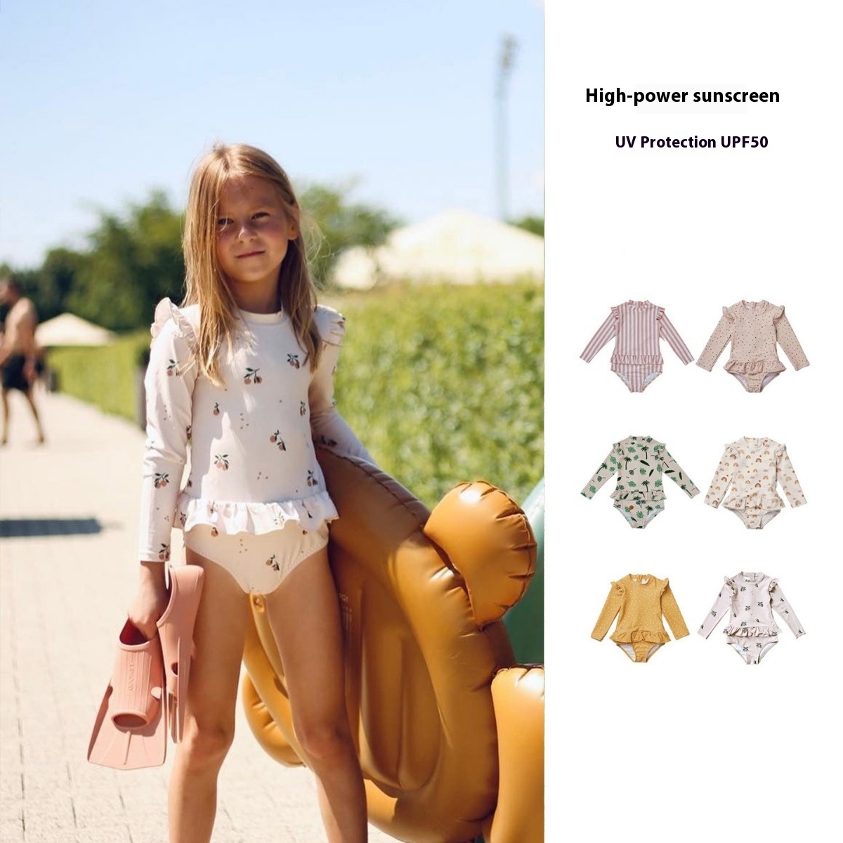 Children's Style Sun Protection One-piece Swimsuit Girls Baby Quick-drying Long-sleeved Swimsuit Girl Swimsuit