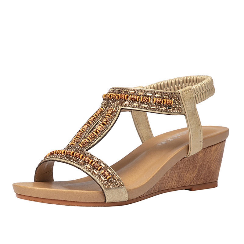 Foreign Trade Ethnic Style Wedge Sandals Women's Diamond Travel Sandals Bohemian High Heels1418-908