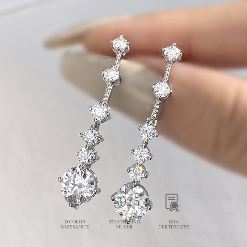 Moissanite Long Tassel Earrings Xinglu Jewelry Temperament Simple Wedding Gift Earrings