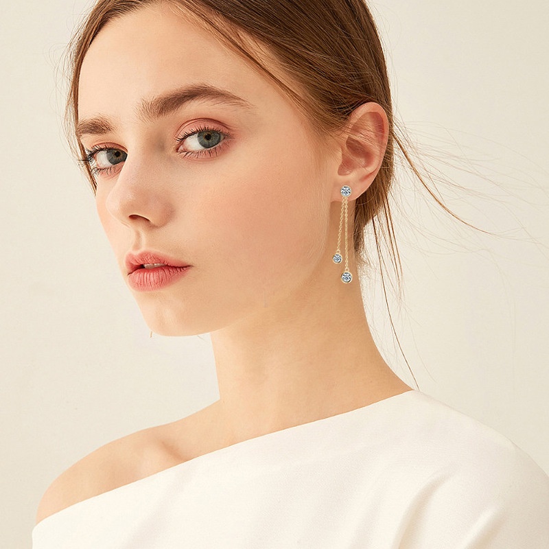 Fashionable And Versatile925 Sterling Silver Plated With18k Gold Earrings For Women Light Luxury Tassel High-end Moissanite Earrings