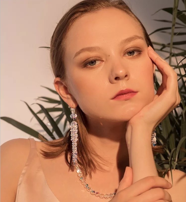 Handmade S925 Pure Silver Ear Hook Earrings Austrian Long Tassel Crystal Earrings Female Popular Silver Jewelry