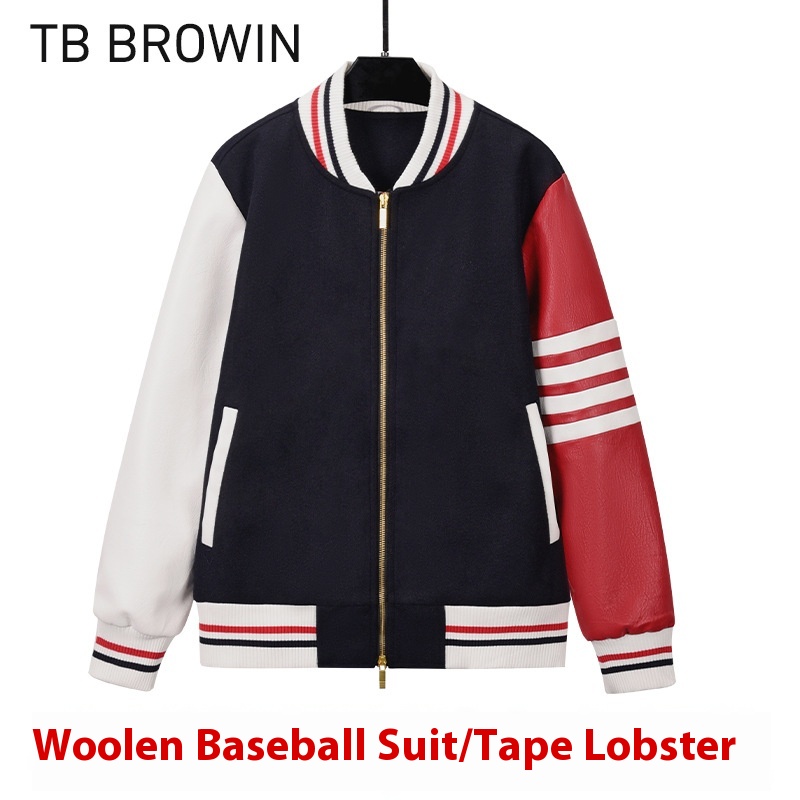 TBBROWINAutumn Striped Baseball Jacket Woolen Jacket Lobster Style Street Style Casual Jacket