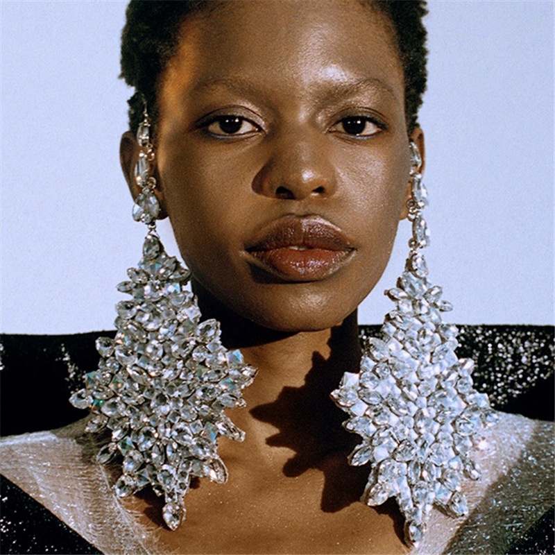 Fashionable And Versatile Zircon Diamond Earrings,Exaggerated Rhinestone Earrings For Women