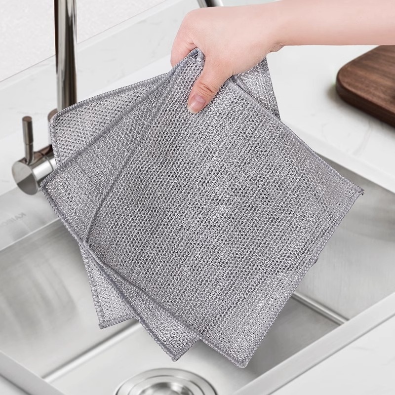 Household Silver Silk Rags For Cleaning Kitchen Stoves,Non-stick Oil-free,Thickened,Three-layer,Non-shedding Scouring Pads For Washing Dishes And Pots