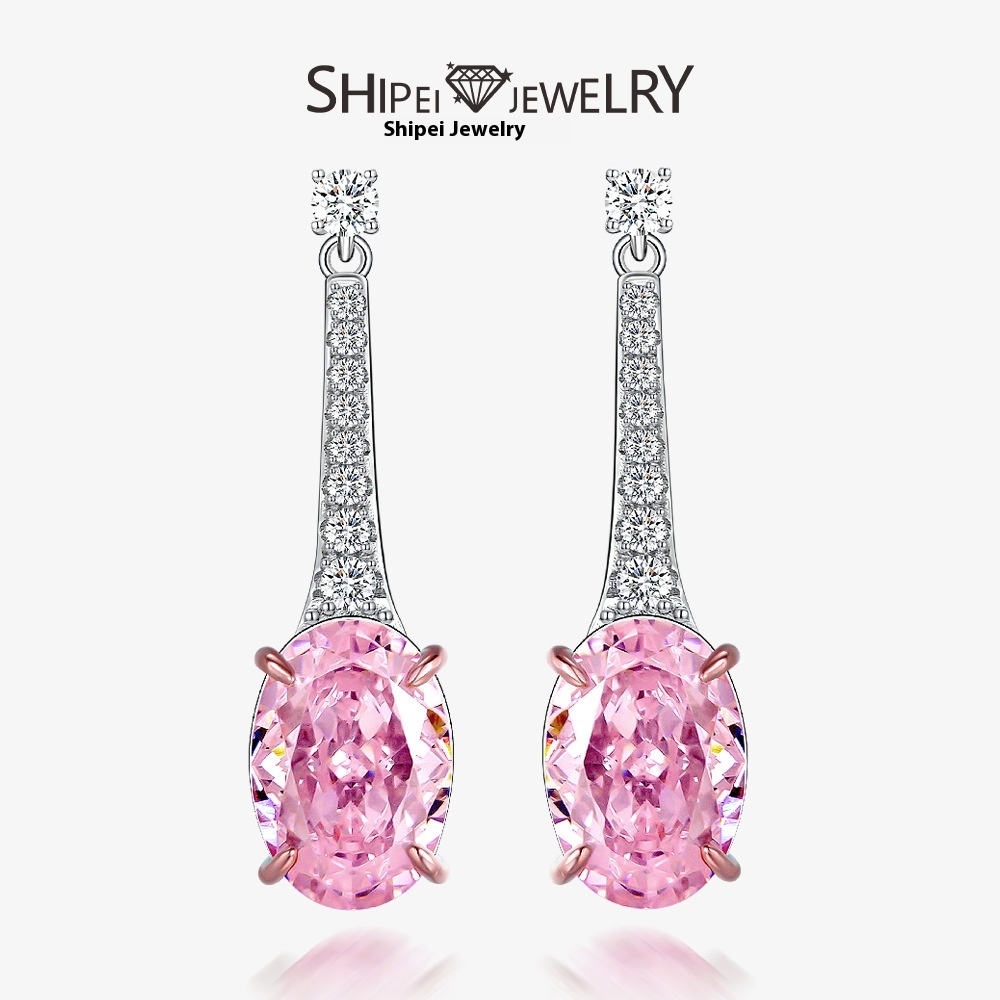 Jewelry925 Silver4ct Egg Shape Ice Flower Cut Diamond Yellow9*13 High Carbon Diamond Earrings