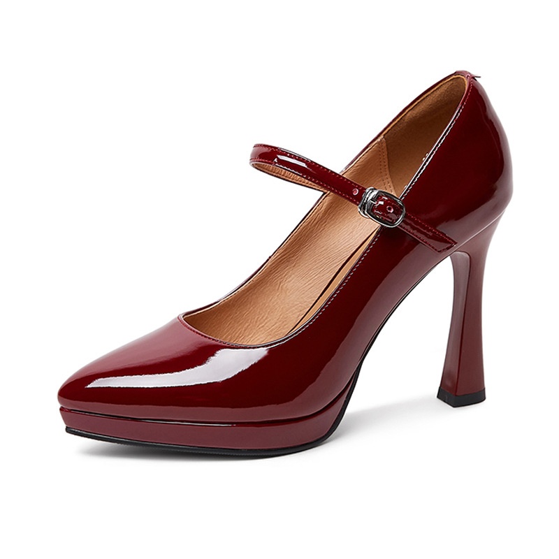 Spring And Autumn Women's Shoes Pointed Toe Stiletto High Heels Platform Buckle Sexy Fashion Shoes Cow Patent Leather Single Shoes For Women