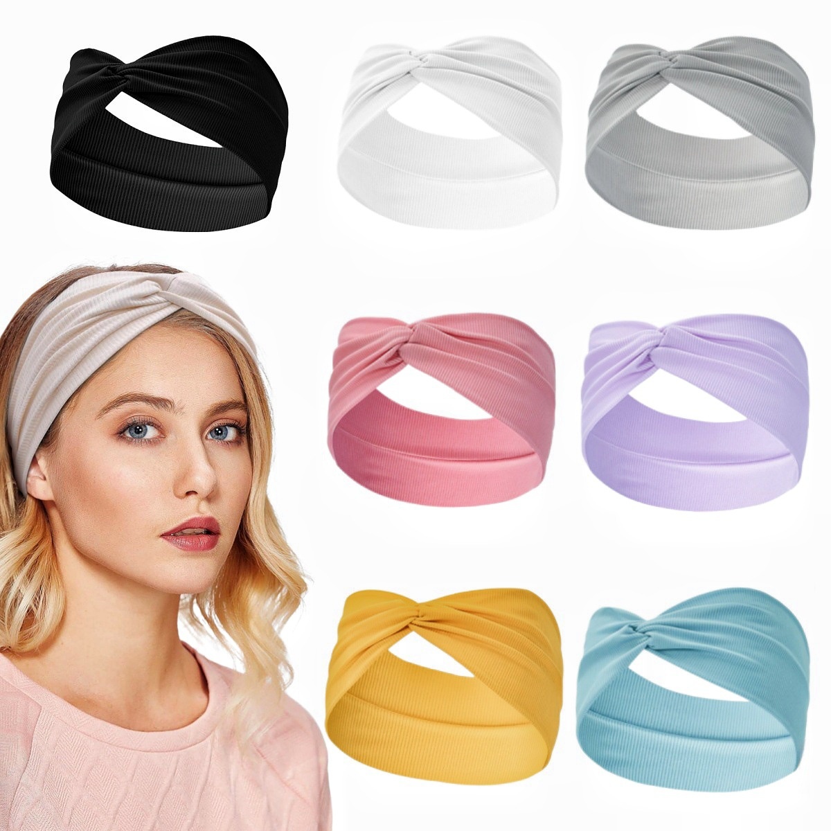 European And American Hot-selling Solid Color Wide-brimmed Yoga Ice Silk Headband Knotted Cross Sports Hair Band Headdress Hair Accessories