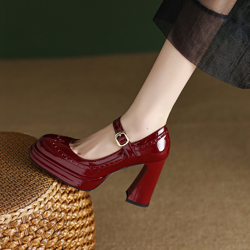 Retro Brogue High Heels Mary Jane Single Shoes Women Spring Women's Shoes Foreign Trade Fashion Women's Shoes