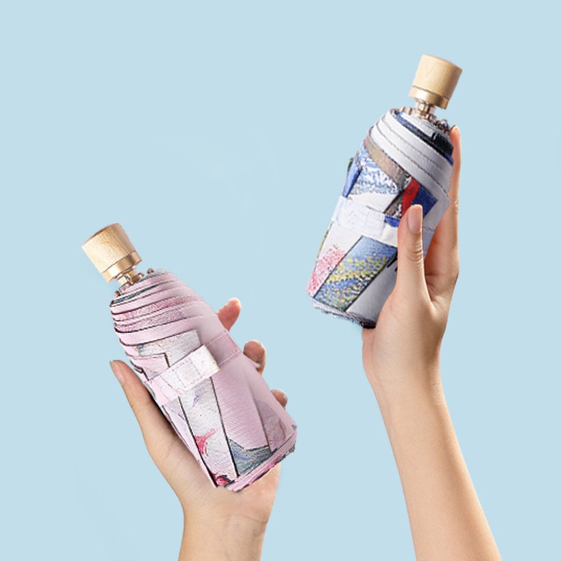 Small Fresh8 Bone50%Fold Peony Black Plastic Sunscreen Anti-ultraviolet Sun Umbrella Korean Female Personality Creative Parasol