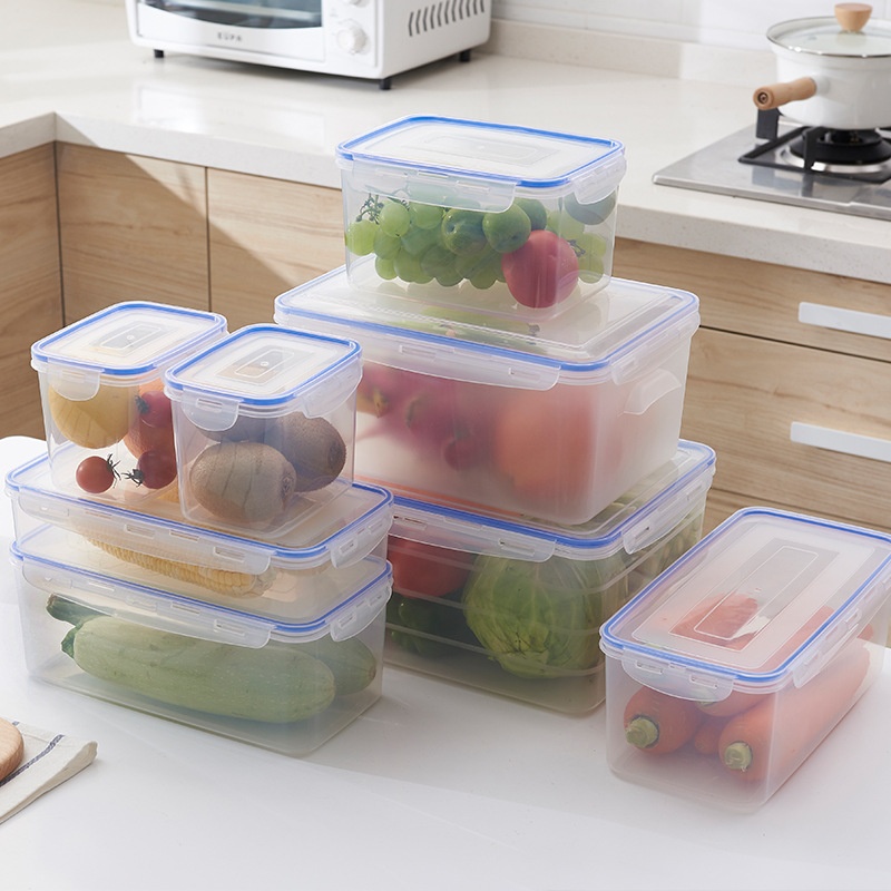 Fresh-keeping Box Set Rectangular Refrigerator Storage Box Plastic Kitchen Supplies Fruit Vegetable Grain Food Storage Jar