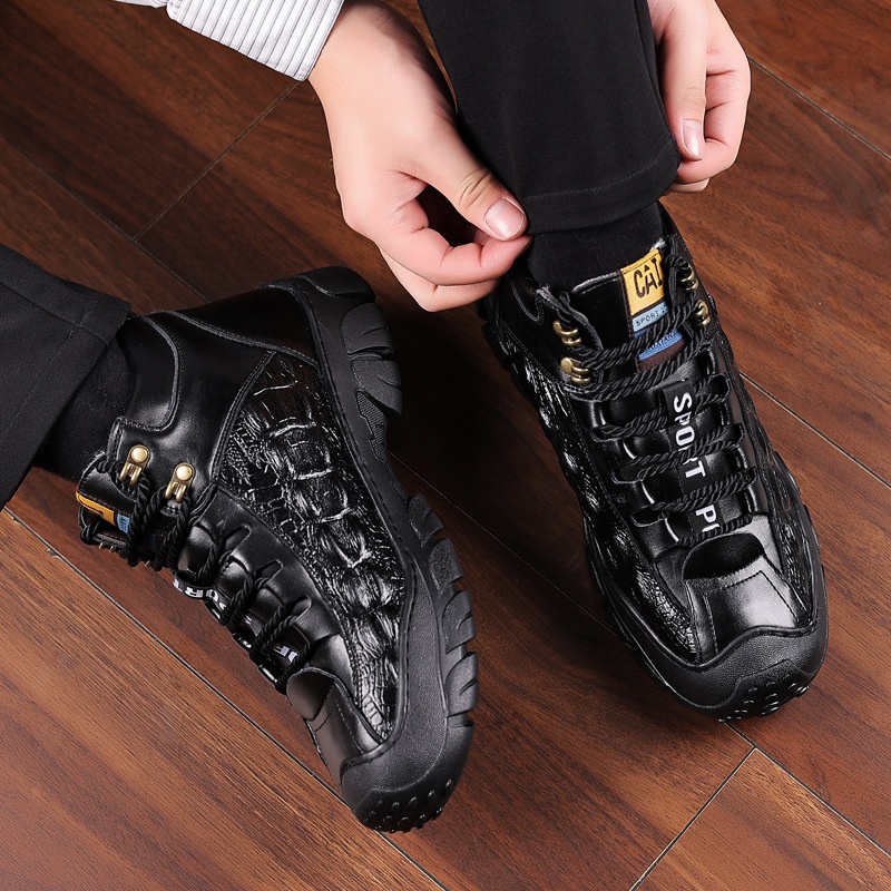 Winter Men's Cotton Shoes Genuine Leather Warm Plus Velvet Thickened Sports Leisure Wool Fur High Top Snow Boots Men
