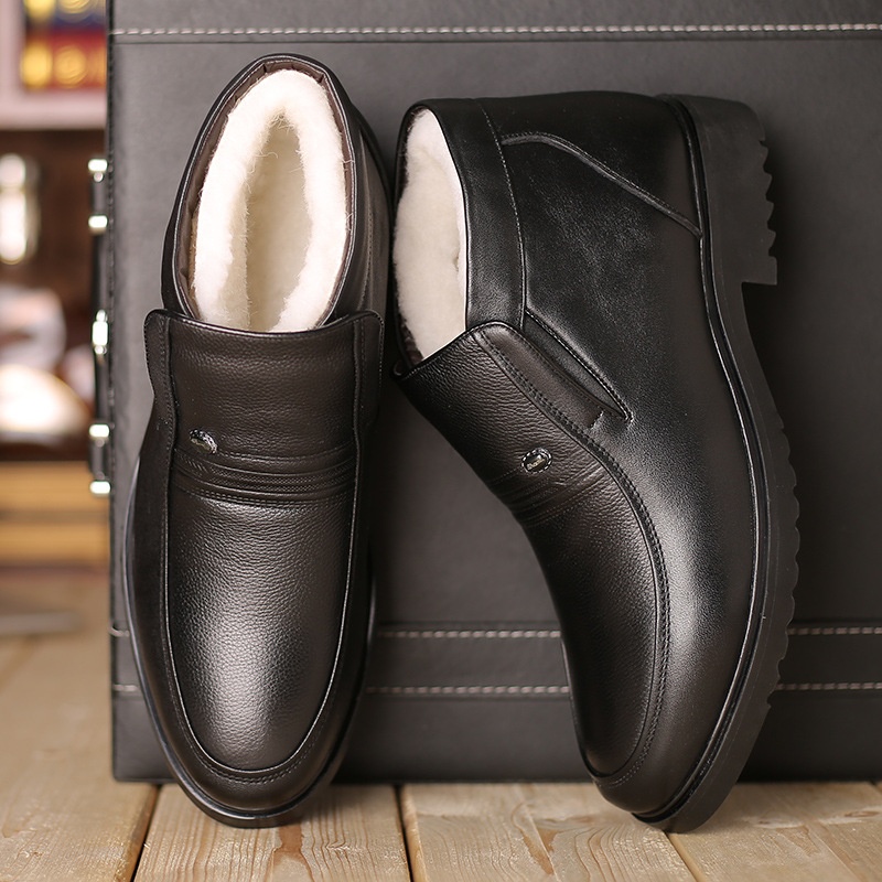 High-top Wool Shoes Men's Winter Business Casual Men's Leather Shoes Genuine Leather Plus Velvet Warm Cotton Shoes Men